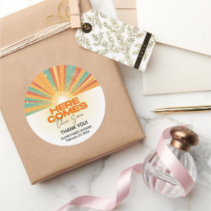 Sticker Rond Retro Voici Le Baby shower Fils