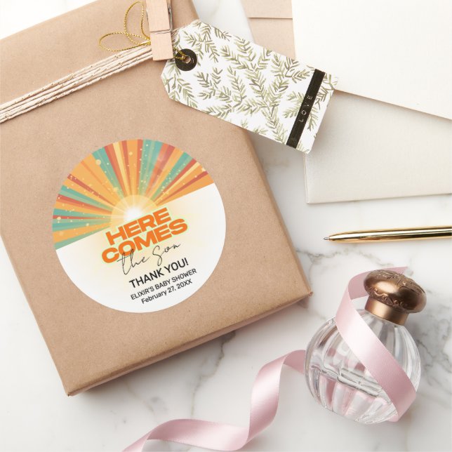 Sticker Rond Retro Voici Le Baby shower Fils (Cadeaux)