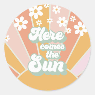 Sticker Rond Rétro Voici venir le Soleil Daisy boho anniversair