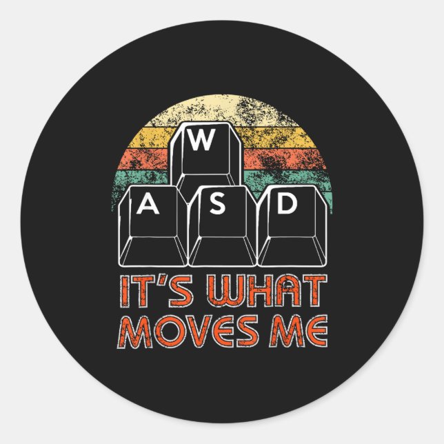 Sticker Rond Retro Wasd Gaming Keys Funny Pc Gamer Design  (Devant)