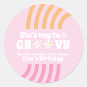 Sticker Rond Retro Way Deux Super Daisy Flower Anniversaire ros
