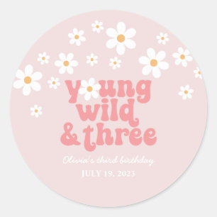 Sticker Rond Retro Young Wild trois Daisy floral 3e anniversair