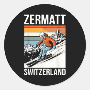 Sticker Rond Rétro Zermatt Suisse station de ski plaisir alpin