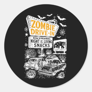 Sticker Rond Retro Zombie Drive À Skeleton Movie Night Hotel H