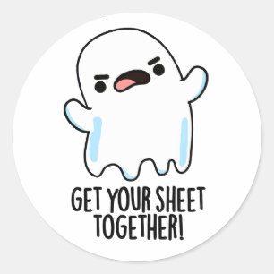 Sticker Rond Retrouvez votre feuille ensemble Funny Ghost Pun