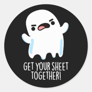 Sticker Rond Retrouvez votre feuille ensemble Funny Ghost Pun D
