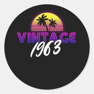 Sticker Rond Retrowave Vintage 1963 Idée cadeau d'anniversaire