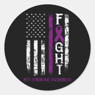 Sticker Rond Rett Syndrome Guerrier Us Drapeau Décerné Syndrome