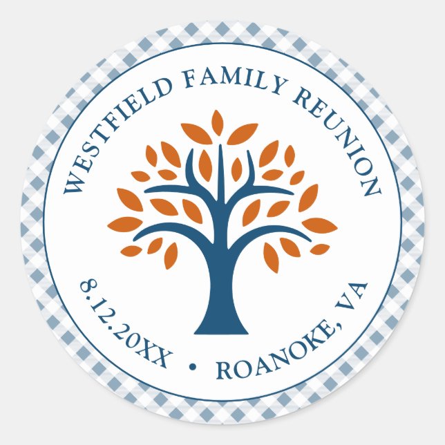 Sticker Rond Réunion de famille Blue Check Arbre généalogique m (Devant)
