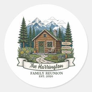 Sticker Rond Réunion de famille dans un chalet de montagne rust