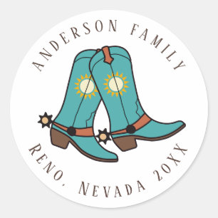 Sticker Rond Réunion de famille de bottes de cowboy colorées oc
