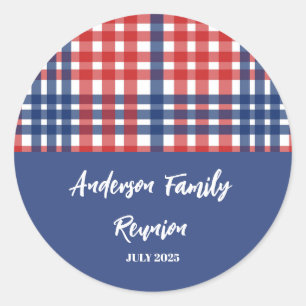 Sticker Rond Réunion en famille En vichy rouge, blanc et bleu