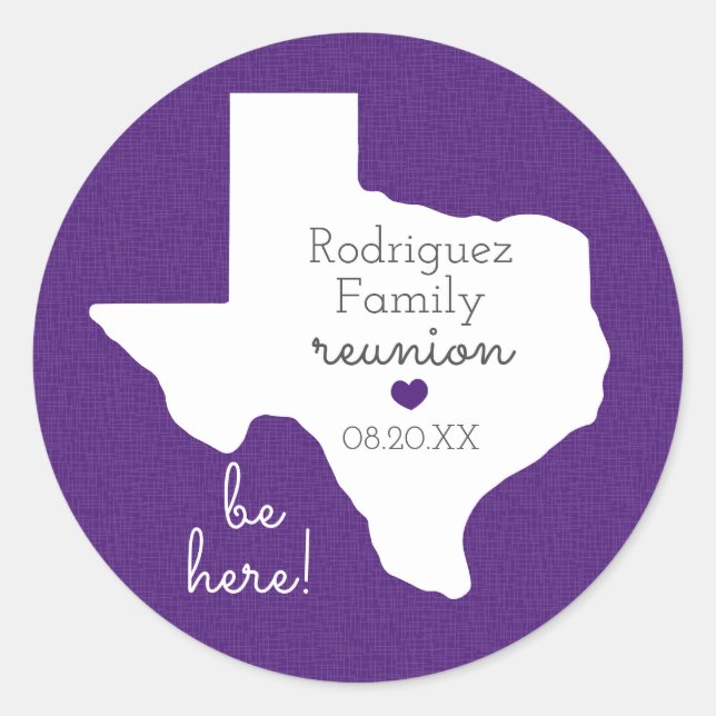 Sticker Rond Réunion familiale de l'État pourpre du Texas (Devant)