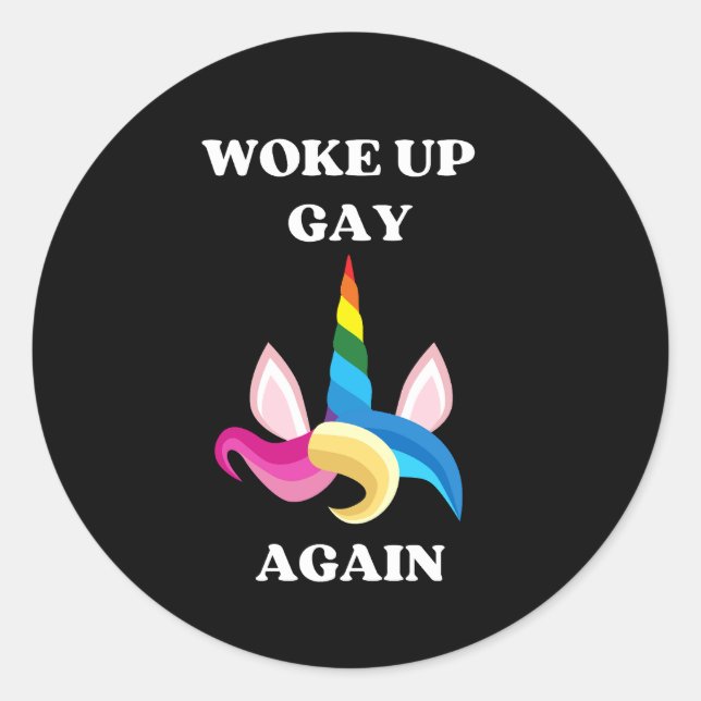 Sticker Rond Réveillez Gay encore une licorne colorée (Devant)