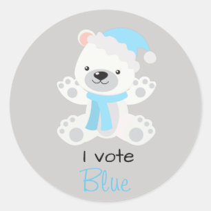 Sticker Rond Révélation de genre Je vote Bleu Polar Ours Noël