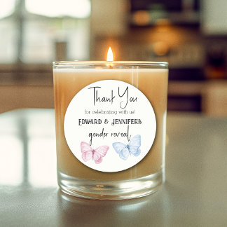 Sticker Rond Révélation du sexe 3" Papillons roses et bleus Mer