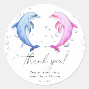 Sticker Rond Révélation du sexe dauphins aquarelle Merci