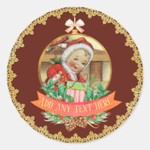 Sticker Rond Révélation du sexe de bébé de Noël vintage Rouge O