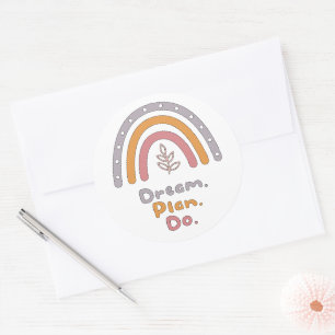 Sticker Rond Rêver, planifier, faire motivationnel coloré boho