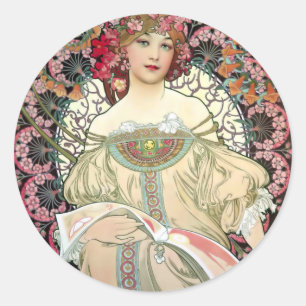 Sticker Rond Rêverie 1897 d'Alfons Mucha