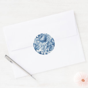 Sticker Rond Rêves Bleus   Chinoiserie Aquarelle Florale