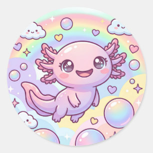 Sticker Rond Rêves de Axolotl Arc-en-ciel