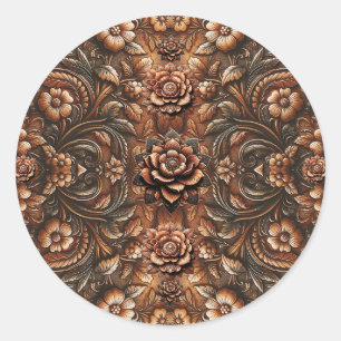 Sticker Rond Revêtement en cuir Vintage floral incorporé