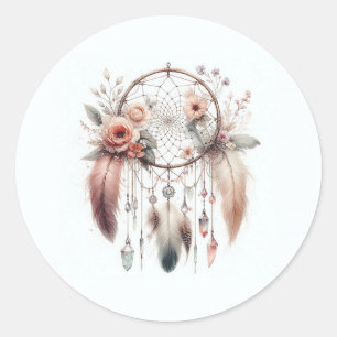 Sticker Rond Rêveur de plumes de cristal floral Boho 16 ans dou