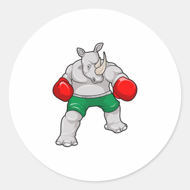 Sticker Rond Rhino à Boxing avec gants de boxe (Devant)
