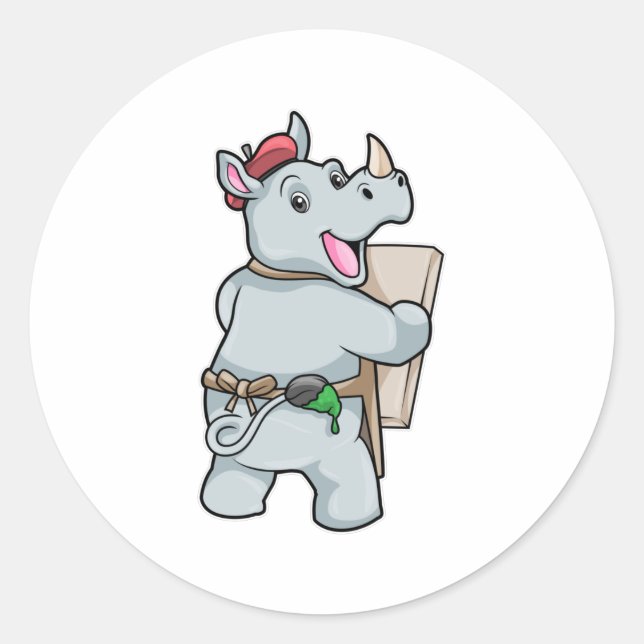 Sticker Rond Rhino à la peinture avec des couleurs (Devant)