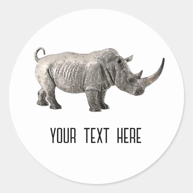 Sticker Rond Rhino Animal Cute Adorable Personnalisé (Devant)