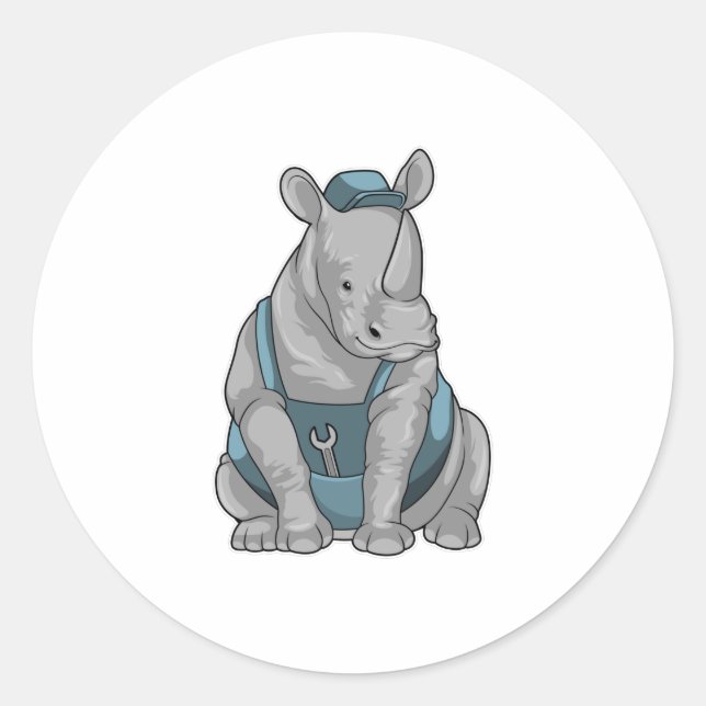 Sticker Rond Rhino as Craftsman et Wrench (Devant)