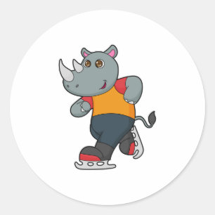 Sticker Rond Rhino at Ice skating with Ice skates