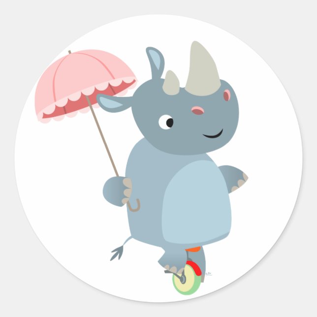 Sticker Rond Rhino avec parapluie sur l'autocollant Unicycle (Devant)
