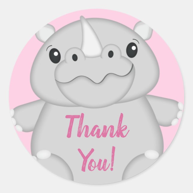 Sticker Rond Rhino Baby shower Safari Rose fille (Devant)