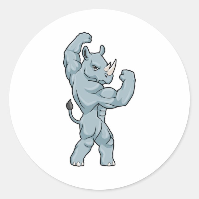 Sticker Rond Rhino comme Bodybuilder extrême (Devant)