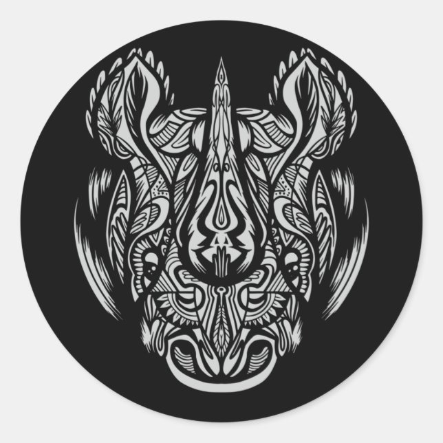 Sticker Rond Rhino Face Design ornemental (Devant)