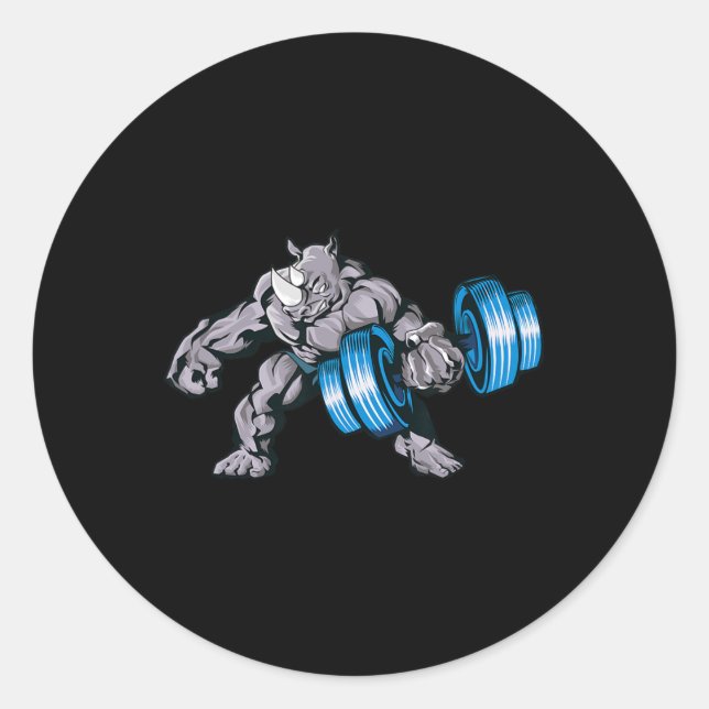 Sticker Rond Rhino Lifting Weights Bodybuilding Beast Gym Fitne (Devant)