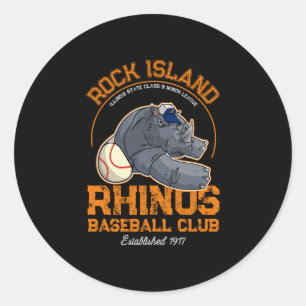Sticker Rond Rhinocéros de l'île de Rock baseball mineur rétro