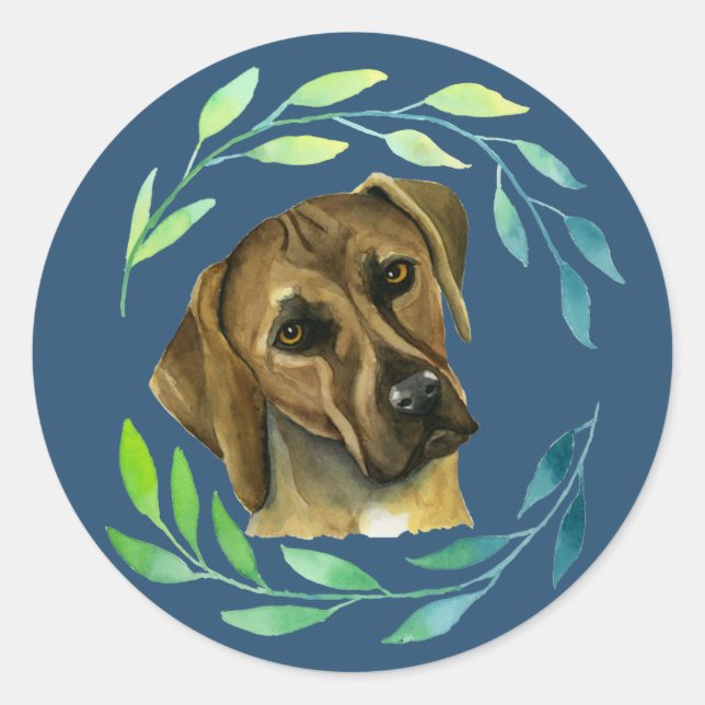 Sticker Rond Rhodesian Ridgeback Chien Aquarelle Peinture (Devant)