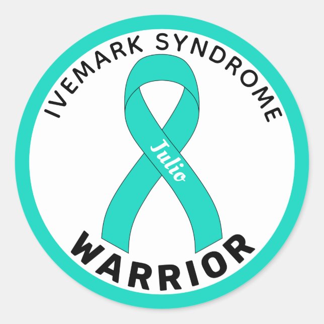 Sticker Rond Ribbon blanc du guerrier du syndrome d'Ivemark (Devant)