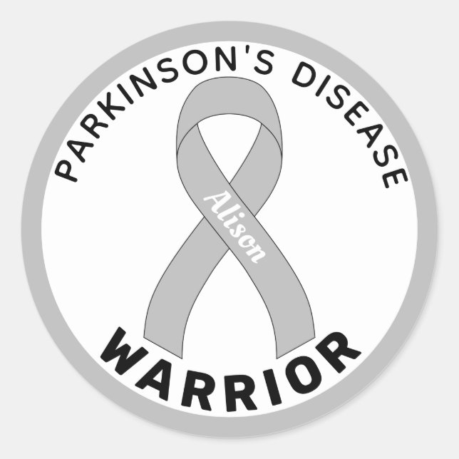 Sticker Rond Ribbon blanc guerrier de la maladie de Parkinson (Devant)