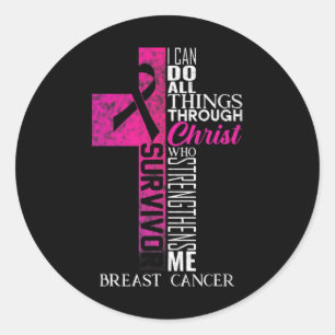 Sticker Rond Ribbon Cancer du sein Survivant Croix chrétienne