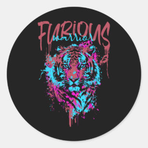 Sticker Rond Ribbon de la faucille guerrière furieuse Burgundy 