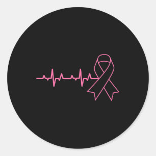 Sticker Rond Ribbon Heartbeat Cute Breast Cancer Awareness Cade