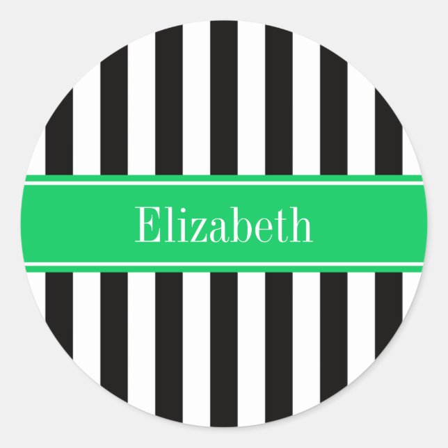Sticker Rond Ribbon noir blanc éclat Nom Monogramme (Devant)