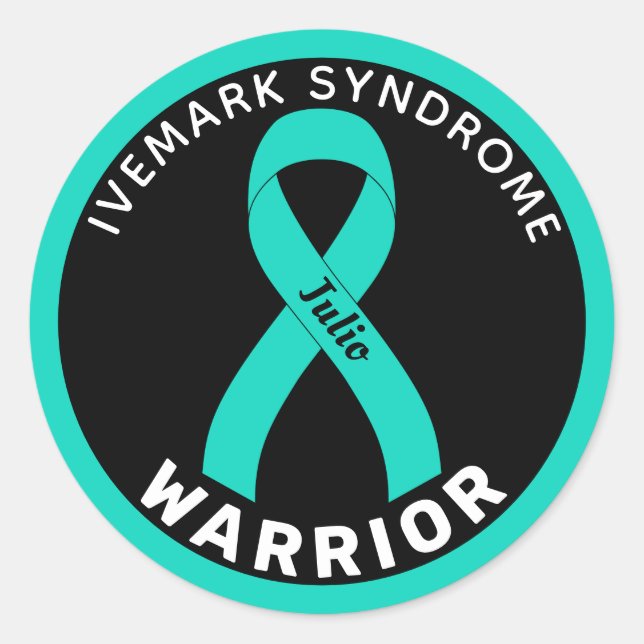 Sticker Rond Ribbon noir du guerrier du syndrome d'Ivemark (Devant)