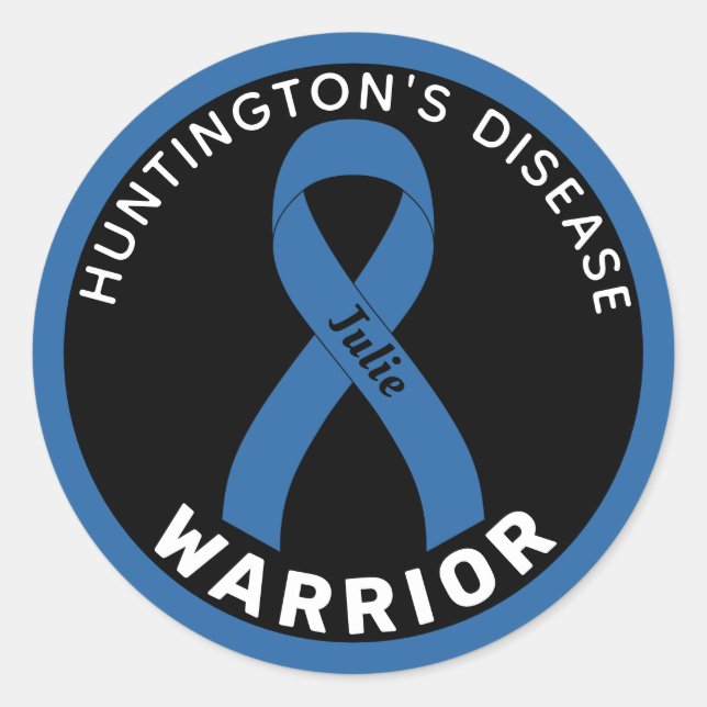 Sticker Rond Ribbon noir guerrier de la maladie de Huntington (Devant)