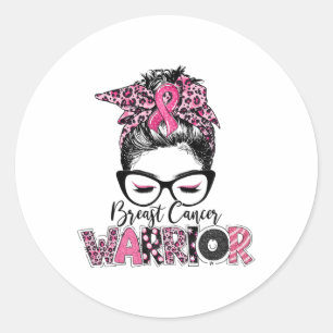 Sticker Rond Ribbon rose Cancer du sein guerrier de sensibilisa