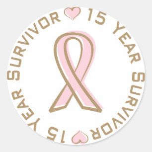 Sticker Rond Ribbon rose Cancer du sein Survivant 15 ans
